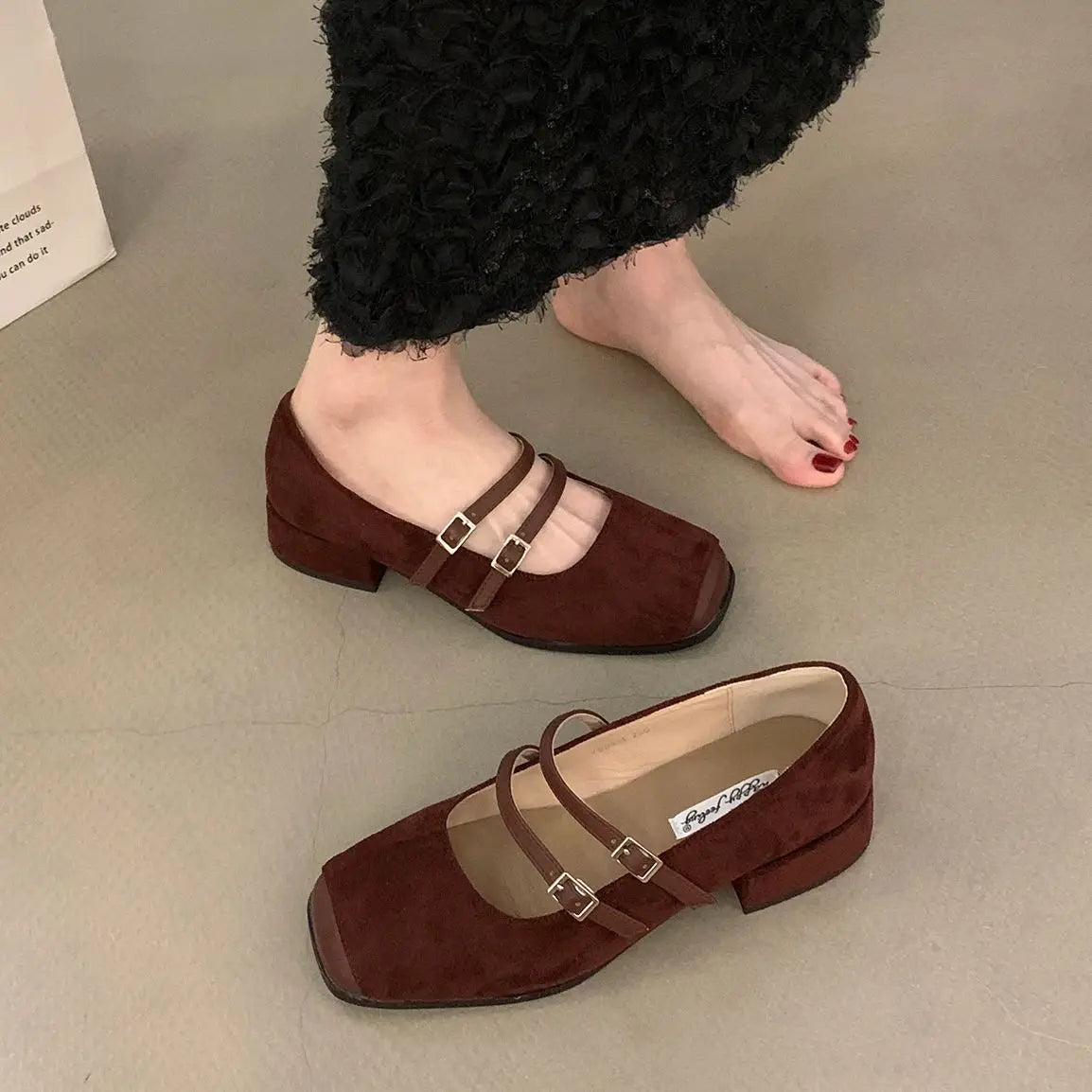 LBSFY  -   New Brand Women Flat Sheos Fashion Shallow Slip On Shoes Square Low Heel Dress Shoes Casual Laofer Mujer