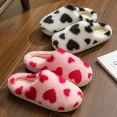 LBSFY  -  Cute House Slippers Women 2025 Winter Home Exquisite Heart Love Fuzzy Warm Comfy Non Slip Flat Plush Shoes Girls Gift Lover