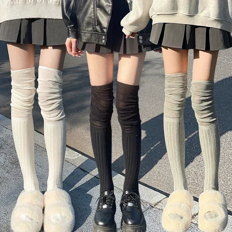 Lbsfy New Solid Color Thigh High Stockings Women Trendy Casual Over The Knee Female Long Socks Thermal Warm Cotton Tall Tube Leggings