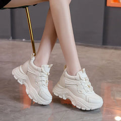 LBSFY  -   White Platform Women's Sneakers 2024 Lace-Up Thick Bottom Vulcanize Shoes Woman Solid Color Casual Non-Slip Sport Shoes Ladies