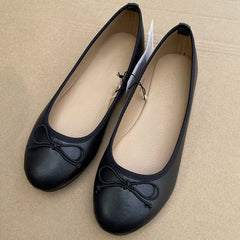 LBSFY -Elegant Bowknot Ballerina Women's Flat Round Toe Comfort Slip-On Ladies Loafers Leather Single Mules Shoes