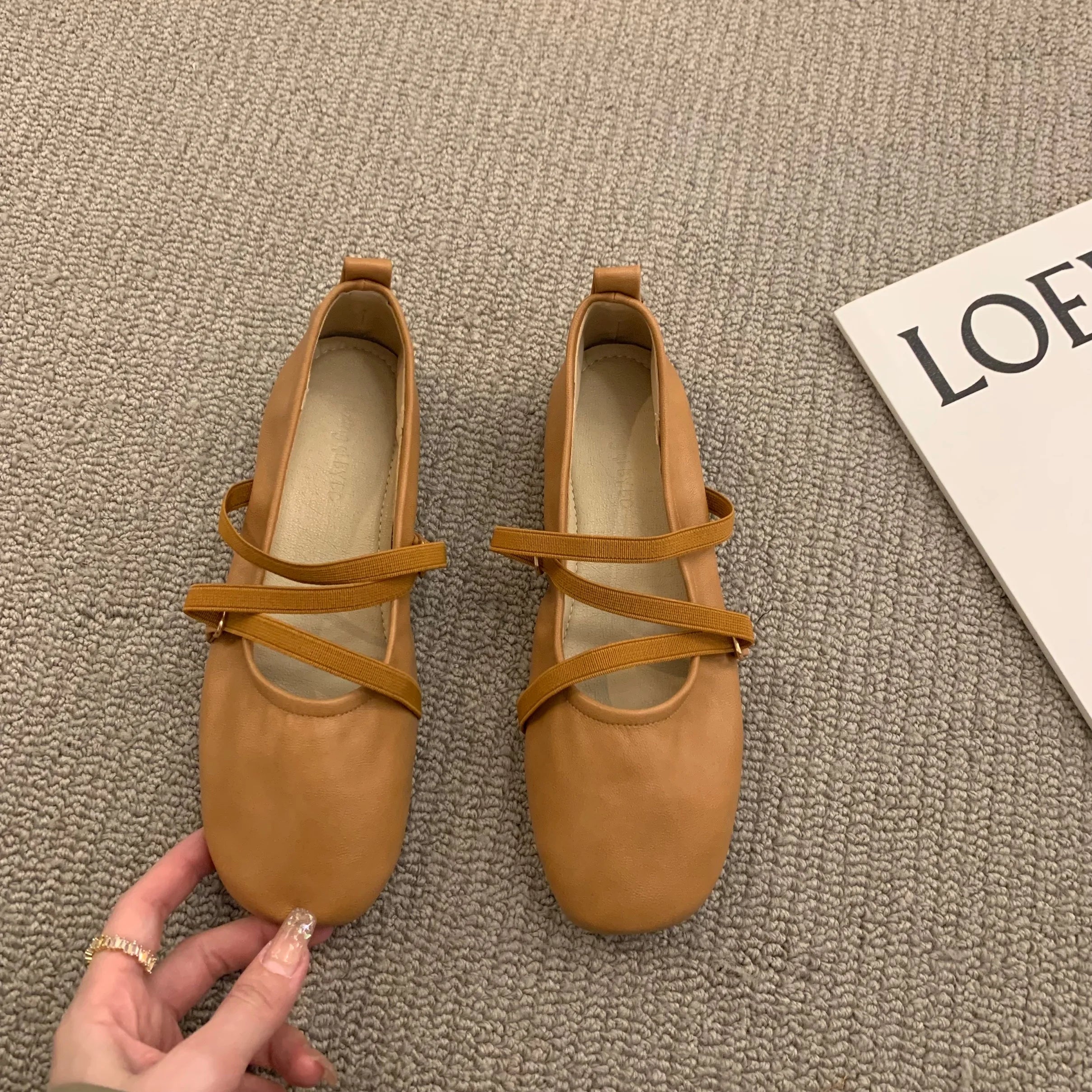 LBSFY -Women Shoes Brand Designer Mary Janes Shoes Woman Square Toe Japanned Leather Flats Vintage Narrow Band Loafers