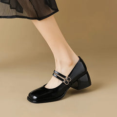 LBSFY -Spring Women's Shoes Ladies High Heels Casual Mary Janes White Square Toe Shallow Mouth Design 41-43 Retro Single Shoe