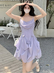 LBSFY -Summer Fairycon Korean Floral Long Womens Dresses New Fashion Slim Waist Spaghetti Strap Party Dress 2025 Holiday Vacation Robe