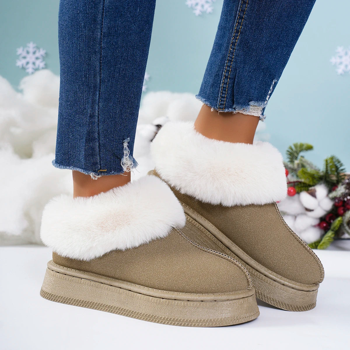 LBSFY -Fashion Winter Brown Short Boots New Platform Shoes Push Size Ankle Boots for Women Waterproof and Warm Snow Boots