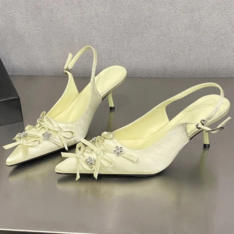 Lbsfy Designer Pointed Toe Thin High Heels Ladies Butterfly-knot Elegant Slingback Sandals Female Party Dress Shoes Women Pumps