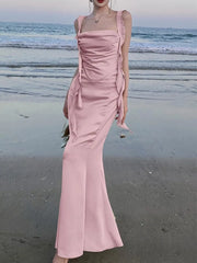 LBSFY -Sweet Pink Backless Womens Dresses Sexy Spaghetti Strap Sleeveless Wedding Evening Dress Elegant Gown Female Split Vestidos New