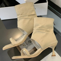 LBSFY -Design Hollow Out Zipper Women Ankle Boots Sandals Fashion Square Toe Thin Low Heels Ladies Shoes Zapatos De Mujer