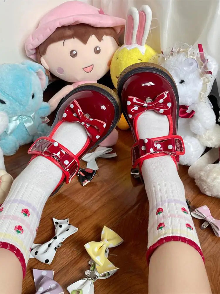 LBSFY  -  Wedge Round Big Toe Lolita Shoes Kawaii Bowknot Harajuku Japanese Jk Uniform Student Casual College Cute Girls Shoes