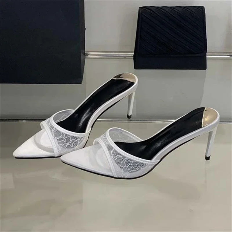LBSFY -Summer Street Style Design Breathable Women Slippers Sexy Pointed Toe Thin High Heels Banquet Prom Mesh Shoes