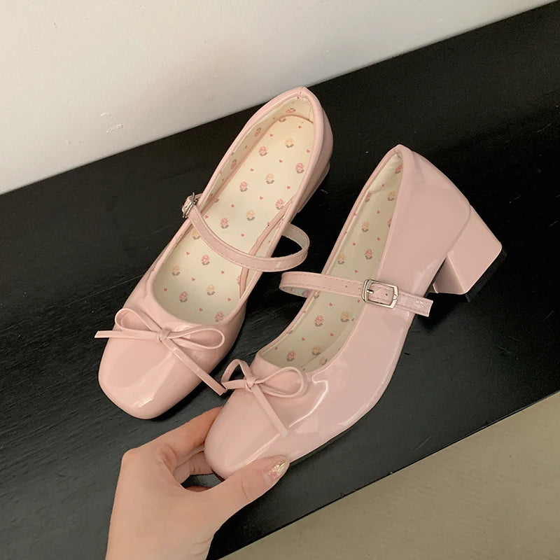 LBSFY -Patent Leather Women Mary Jane Shoes Fashion Shallow Butterfly-knot Shoes Spring Autumn Wedding Party Shoes