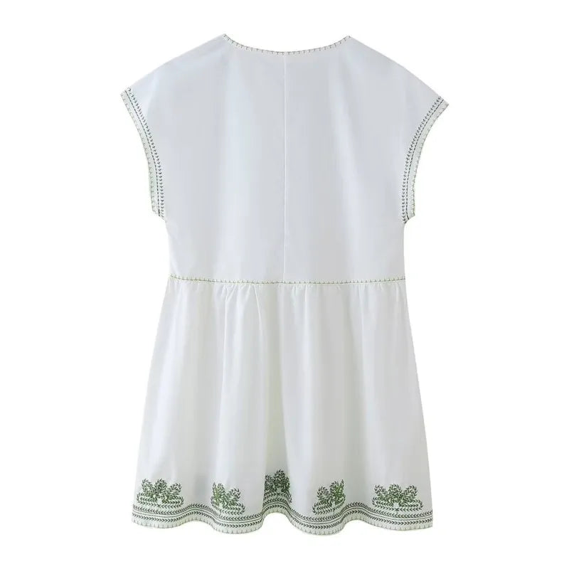 LBSFY -Boho Casual V-neck Short Dress New Plant Embroidery Loose Fashion Women Dress Vacation Beach Summer Female Clothing