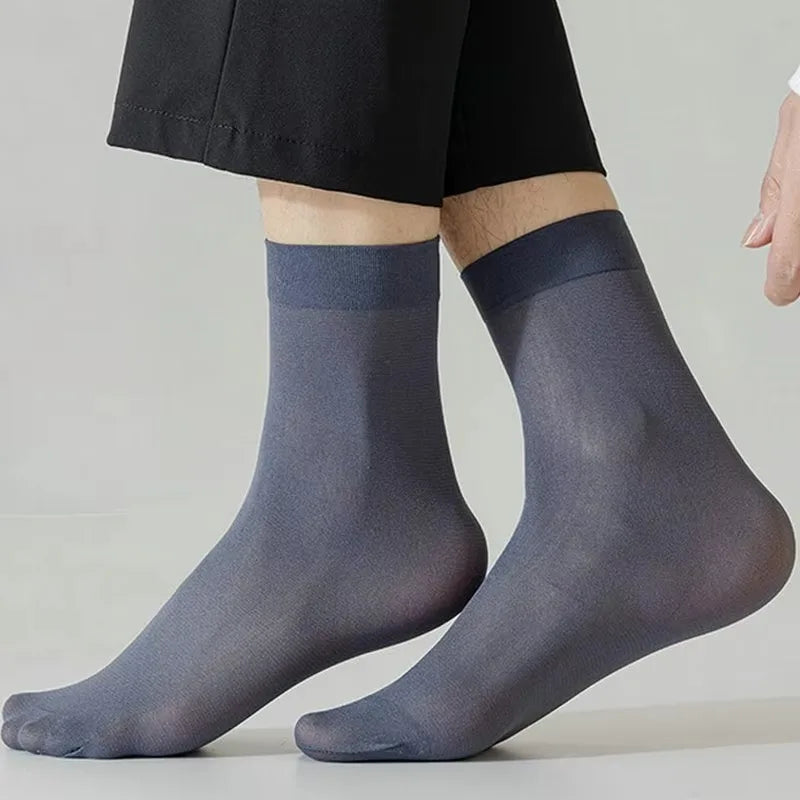 Lbsfy 10/20pairs Men's Summer Thin Ice Silk Mid-Calf Socks Solid Business Socks Breathable Spring Ultra-Thin Ankle Bamboo Fiber Socks