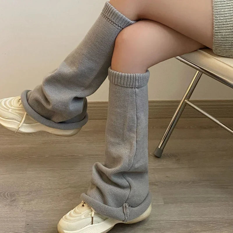 Lbsfy Flared Leg Warmers Women Kawaii White Winter Loose Boot Stocking Girl Uniform Knitted Cute Knee-High Leg Warmers Japanese Fluffy