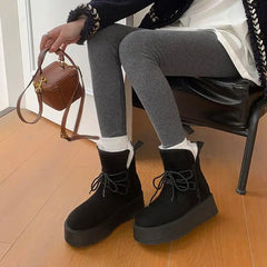 LBSFY  -  Wool Snow Boots Women Lace Up Platform Winter Boots Round Toe Thick Bottom Black Brown Ladies Warm Casual Shoes