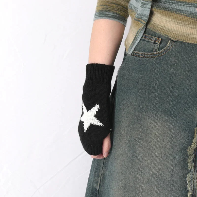 Lbsfy Knitted Half Finger Gloves Women's Warm Soft Winter Mittens for Girl Guantes Y2K Sleeve Girls Lolita Goth Fingerless Gloves