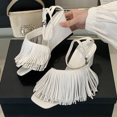 Lbsfy Tassels Designer Wedge Sandals Women Open Toe Summer New 2025 Ankle Strap High Heels Female Fashion Dress Shoes Women Pumps