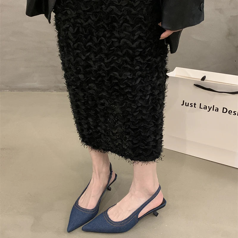 LBSFY  - Luxury Designer Summer High Heel Women Sandals Fashion Pointed Toe Denim Pumps Outdoor Dress Sandal Women's Shoes