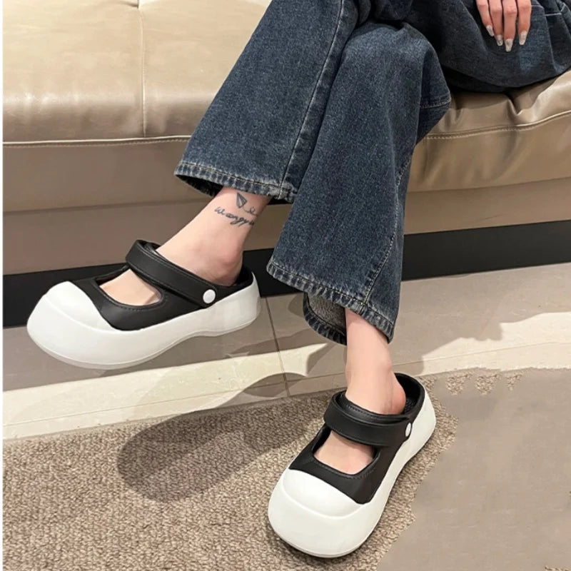 LBSFY  -  Summer Women Slippers Contrast Color All Casual Non-slip Beach Slippers Thick Sole Bag Head Holes Shoes Beach Garden Shoes