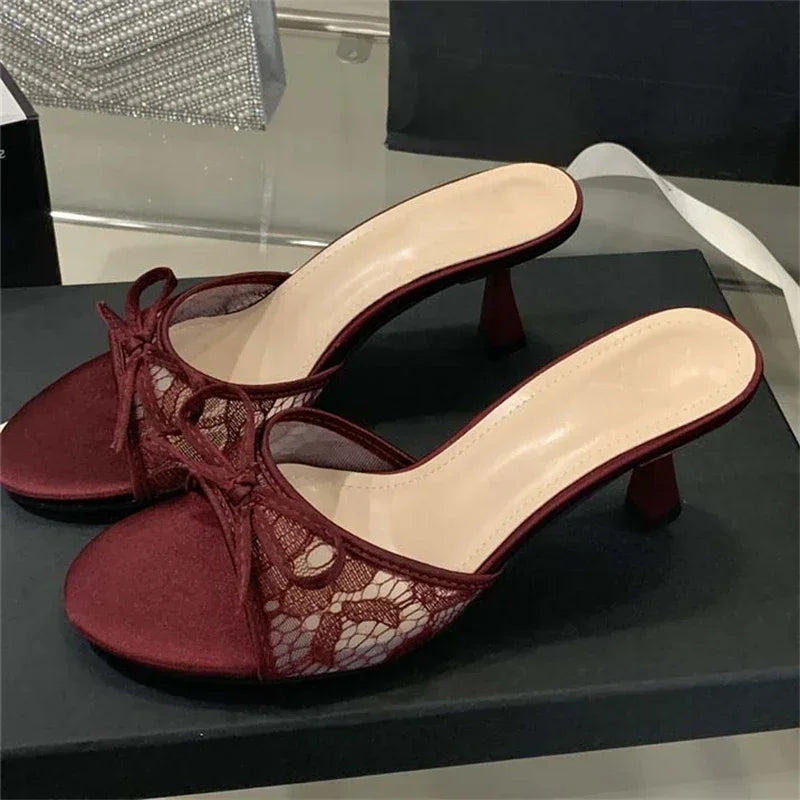 LBSFY -Summer New Fashion Thin Low Heels Women Slippers Breathable Mesh Banquet Sandals Slides Shoes Zapatos De Mujer