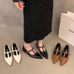 LBSFY  -Spring New Women Flats Brand Design Point Toe Women Ballet Shoes Casual Buckle Strap Female Dress Shoes Low Heels
