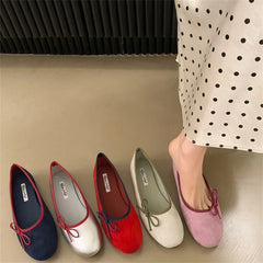 LBSFY  -Brand Women Flats Fashion Bow-knot Round Toe Shallow Slip On Ladies Boat Shoes Soft Flat Heel Dress Ballerinas Shoes Mu