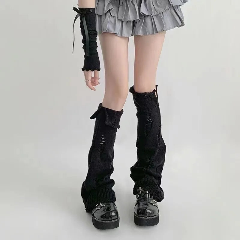 Lbsfy Vintage Broken Hole Horn Leg Warmers Y2k Hot Girl Beggar Leg Socks  Punk Wide Harajuku Knitted Leg Cover Japanese Accessories