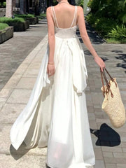 LBSFY -Sexy Backless Elegant Spaghetti Strap Sling Women's Dresses Summer Holiday Women Retro Simple Daily V-Neck Vacation Beach Outfit