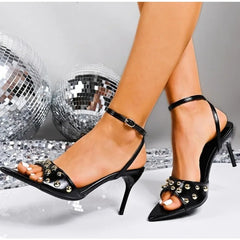 LBSFY -Summer Gladiator Summer Peep Toe Sandals for Women Fashion Rivet Decoration Shoes Ladies Elegant High Heel Dress Sandalias