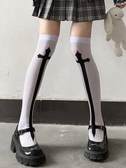 Lbsfy 1 pair of cross long tube JK socks printed knee length socks velvet material performance Cos stockings Lolita stockings