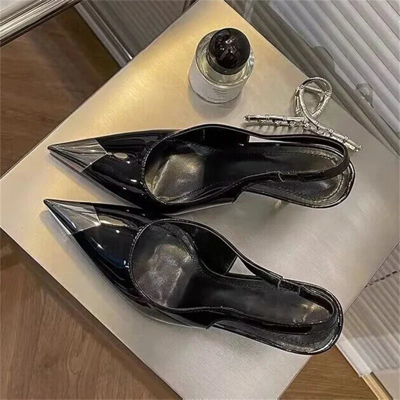 LBSFY -6CM 9CM Thin Heels Women Pumps Patent Leather Sexy Party Prom Slip-On Spring Sandals Mules Shoes
