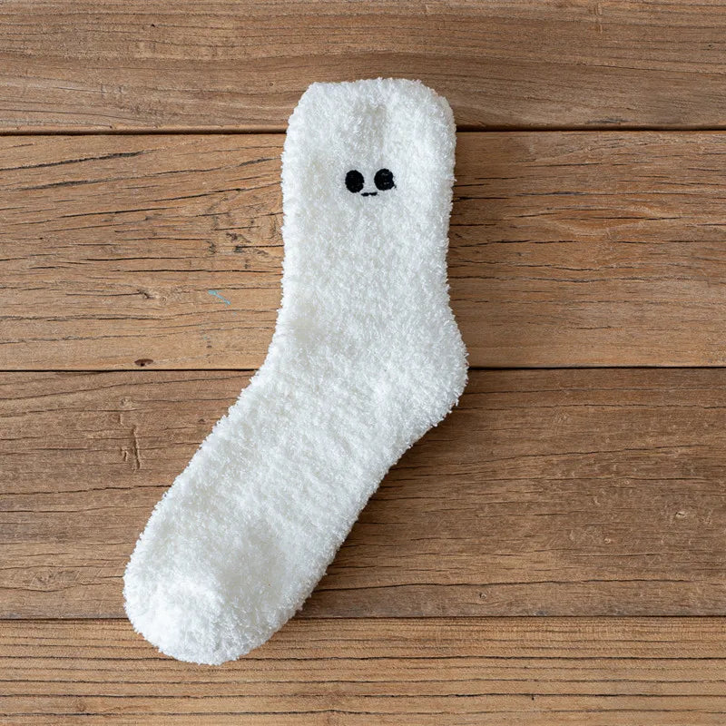 Lbsfy Socks Women White Graffiti Mink Fleece Socks Autumn Winter Short Mid-tube Crew Warm Coral Fleece Sleeping Kawaii Cute Soft Socks
