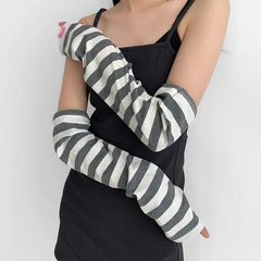 Lbsfy Women Striped Sunscreen Sleeve Summer Driving Riding Oversleeve Punk Gothic Fashion Loose Arm Warmer Outdoor Cuff Sleeve