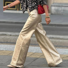 LBSFY  -  Retro Light Flare High Waist Trousers Women High Street Solid Color Button Pants Harajuku 2025 Loose Female Pockets Style Pant