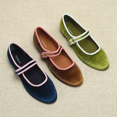 LBSFY  -  Spanish style Flats Round Toe Women's Shoes Velvet Flats Fashion Mary Jane Shoes Women Shoes Green Blue Brown