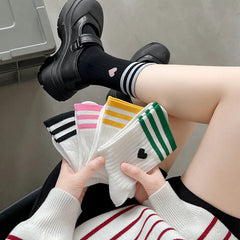 Lbsfy Women Socks Cotton Spring Winter Love Print Mid-tube Socks Harajuku Streetwear Harajuku Cute Korean Short Striped Sock Girl Gift