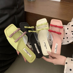 LBSFY  -   2024 Brand New Women Slipper Fashion Bow-knot Slip On Ladies Elegant Slides Soft Flat Heel Dress Sandal Shoes Flip Flop