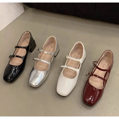 LBSFY -New Women's Mary Jane Shoes for Women Retro Medium Heel Women's Single Fashion Gloss Soft Comfort Ballet Shoes Zapatos Mujer