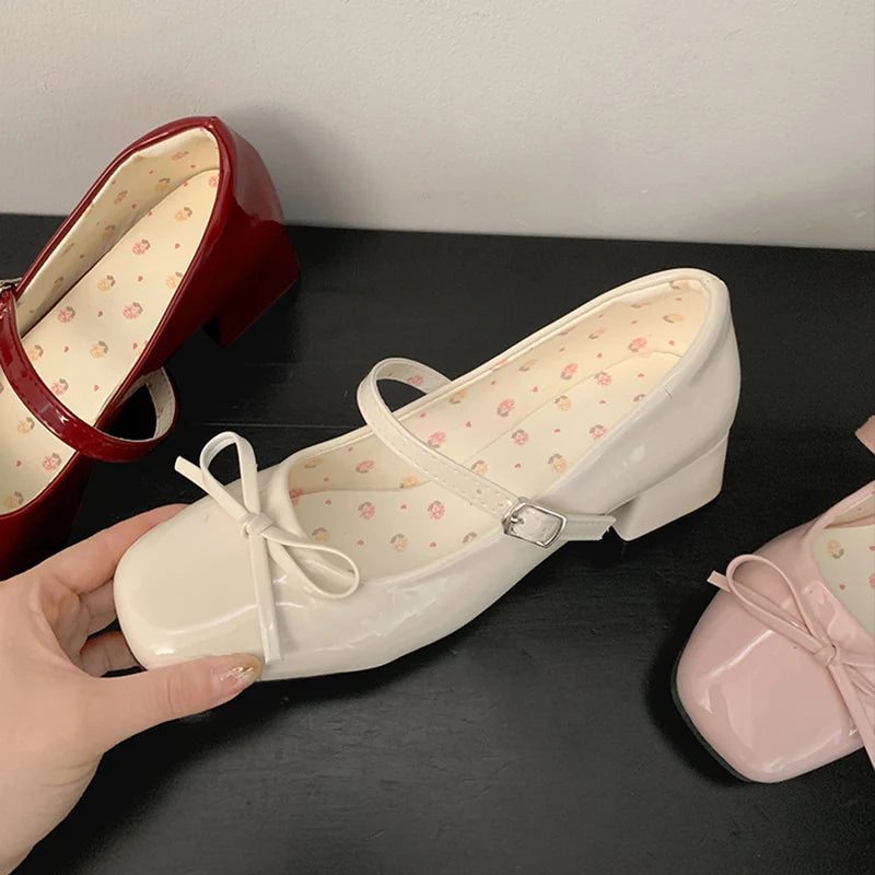 LBSFY -Patent Leather Women Mary Jane Shoes Fashion Shallow Butterfly-knot Shoes Spring Autumn Wedding Party Shoes