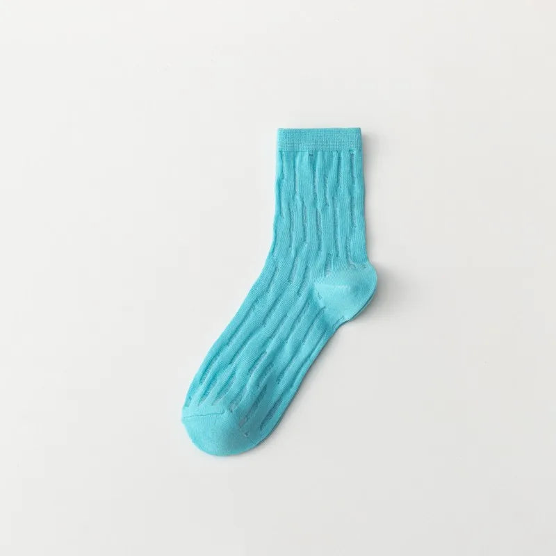 Lbsfy Women's Socks Cotton Mesh Middle Tube Summer Breathable Thin Japanese Style Solid Color Harajuku Short Crew Socks For Girls Gift