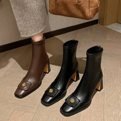 LBSFY -New Women's High Quality Zipper Design High Heels Womens Boots Trend Metal Decoration Casual Party Autumn Women's Ankle Boots