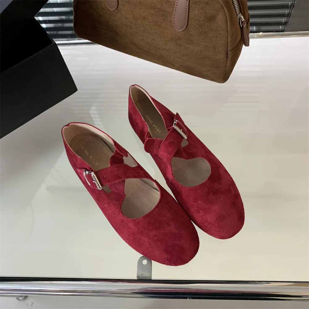 LBSFY  -   Red Ballet Flats Women Round Toe Elegant Shoes Mary Janes Slips Ballerinas Zapatos Mujer