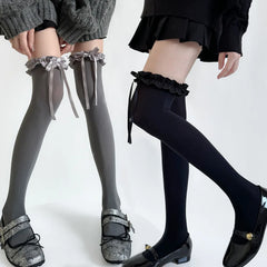 Lbsfy Sexy Sweet Soft Thigh High Stockings JK Lolita Style for Girl Long Socks Stockings Japanese Style Lace Bowknot Knee High Socks