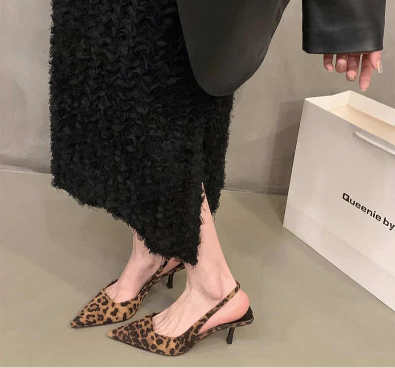 LBSFY  Summer Leopard Print Women Sandals Fashion Pointed Toe Singbacks Pumps Ladies Party Dress Female Shoes