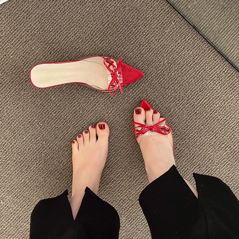 LBSFY  -Sexy Thin High Heel Summer Women's Slippers Elegant Butterfly-knot Peep Toe Slides Ladies Evening Party Shoes