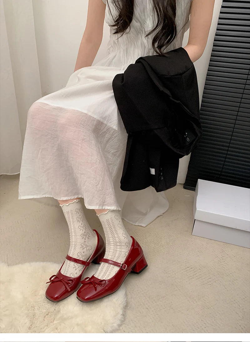 LBSFY -Patent Leather Women Mary Jane Shoes Fashion Shallow Butterfly-knot Shoes Spring Autumn Wedding Party Shoes
