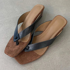 LBSFY -Summer Square Clip Toe Women Slippers Designer Wedges Low Heels Casual Party Shoes Fashion Flip Flops Zapatos De Mujer