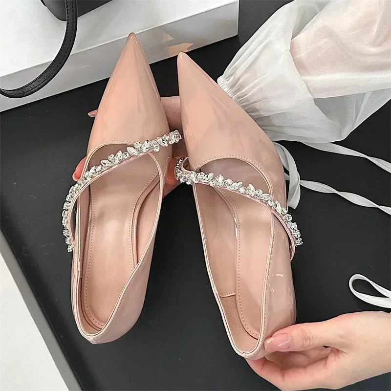 Lbsfy Rhinestone Chain Sexy Thin High Heels Women Pointed Toe Pumps Office Shoes Female Fashion Elegant Dress Shoes Zapatos De Mujer