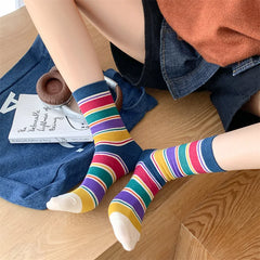 Lbsfy Women's Socks Cotton Vintage Harajuku Street Spring Autumn Winter Polka Dot Striped Plaid Japanese Style Short Crew Socks Girl