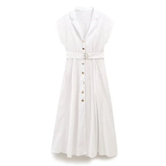LBSFY -Fashion Casual Women Dress With Belt Single Breasted Simple Elegant Summer Long Dress 2025 New Casual Chic Female Clothing